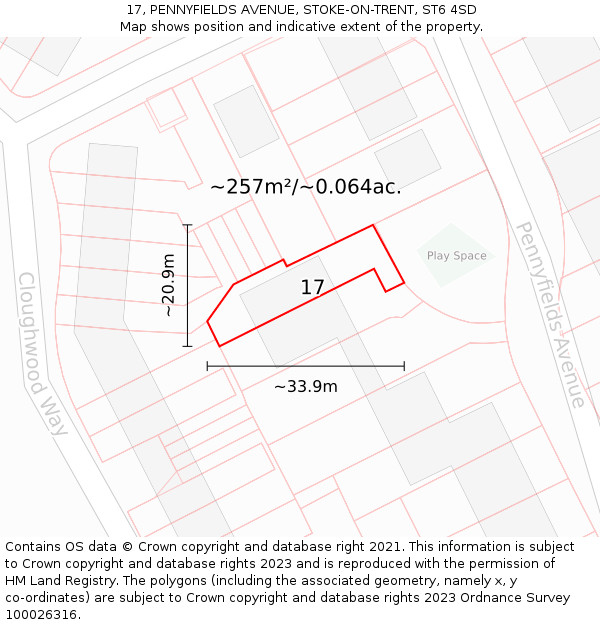 17, PENNYFIELDS AVENUE, STOKE-ON-TRENT, ST6 4SD: Plot and title map