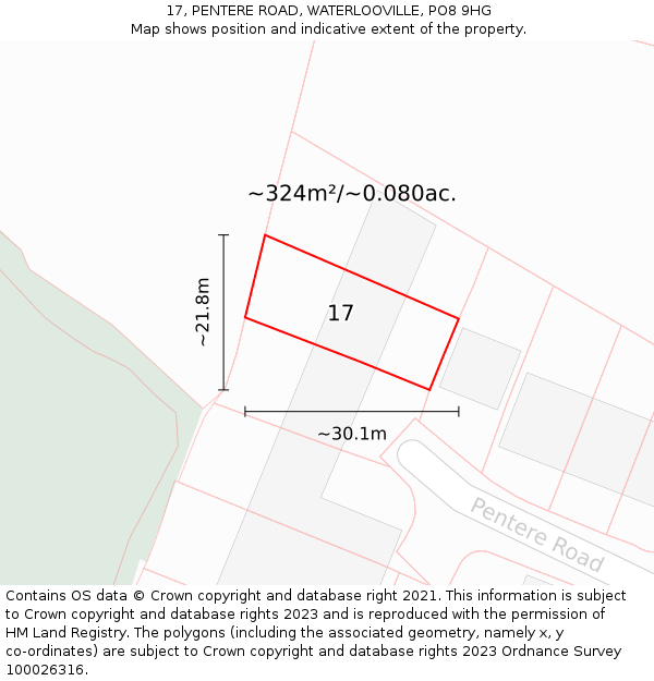 17, PENTERE ROAD, WATERLOOVILLE, PO8 9HG: Plot and title map