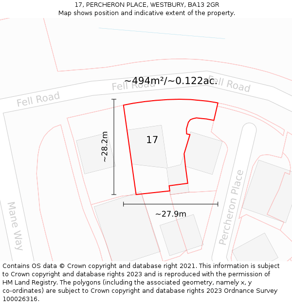 17, PERCHERON PLACE, WESTBURY, BA13 2GR: Plot and title map