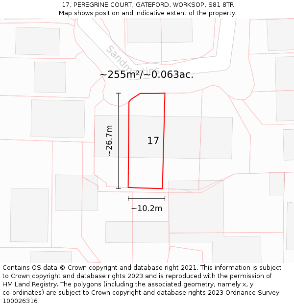 17, PEREGRINE COURT, GATEFORD, WORKSOP, S81 8TR: Plot and title map
