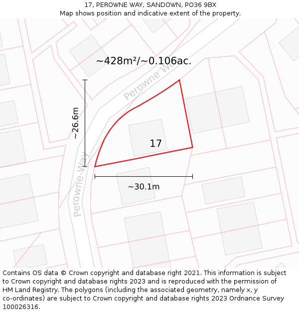 17, PEROWNE WAY, SANDOWN, PO36 9BX: Plot and title map