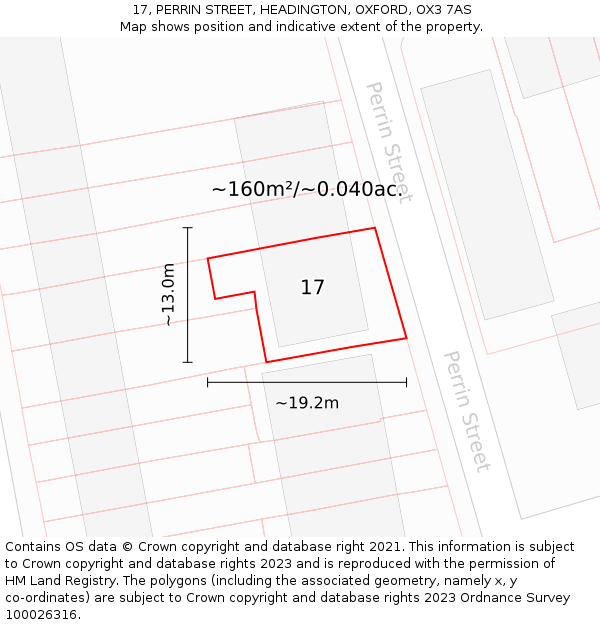 17, PERRIN STREET, HEADINGTON, OXFORD, OX3 7AS: Plot and title map