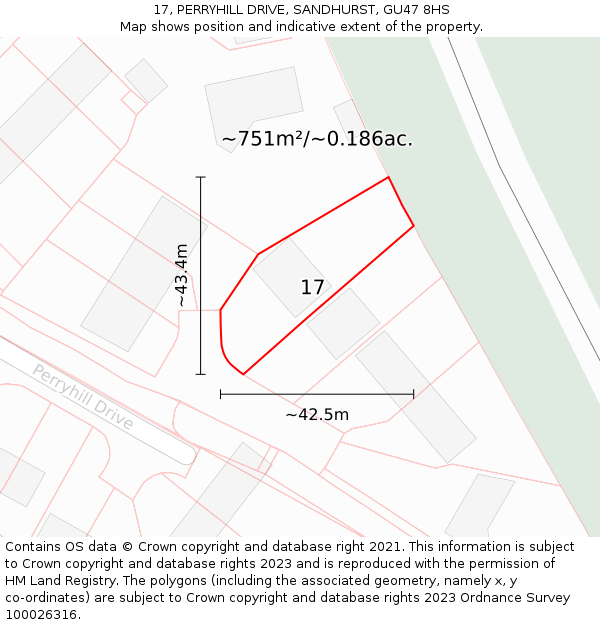 17, PERRYHILL DRIVE, SANDHURST, GU47 8HS: Plot and title map