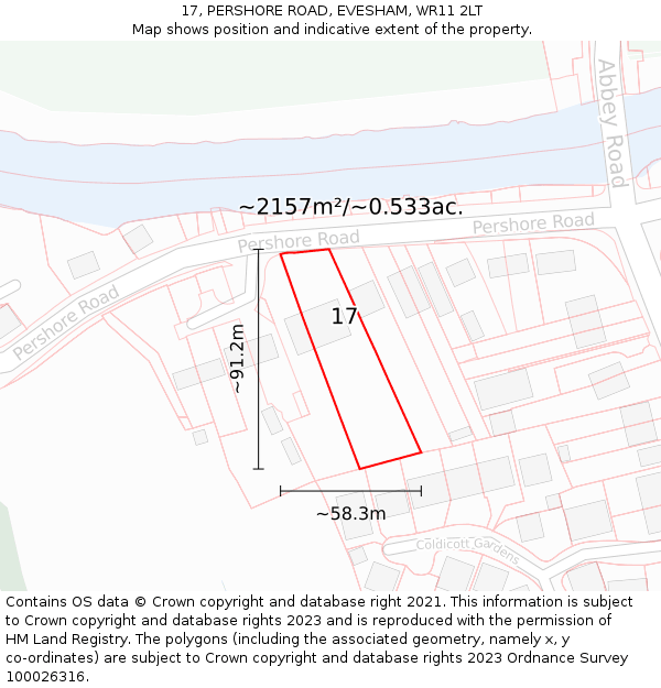 17, PERSHORE ROAD, EVESHAM, WR11 2LT: Plot and title map