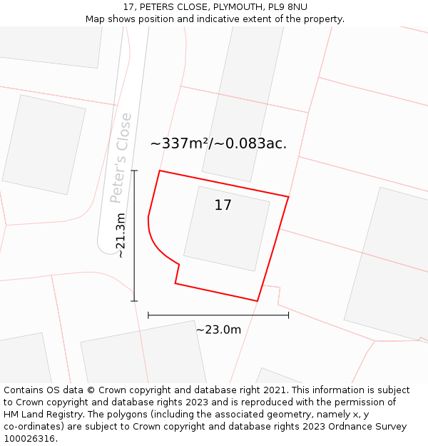 17, PETERS CLOSE, PLYMOUTH, PL9 8NU: Plot and title map