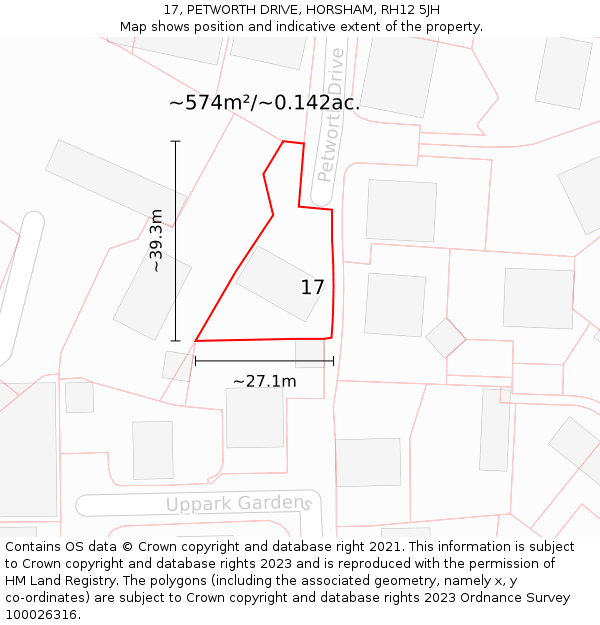 17, PETWORTH DRIVE, HORSHAM, RH12 5JH: Plot and title map