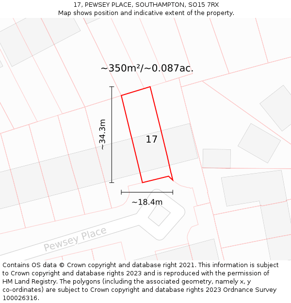 17, PEWSEY PLACE, SOUTHAMPTON, SO15 7RX: Plot and title map