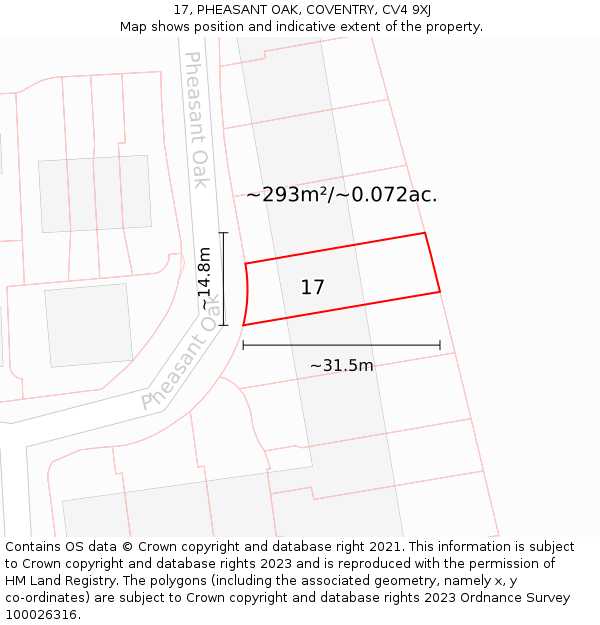 17, PHEASANT OAK, COVENTRY, CV4 9XJ: Plot and title map