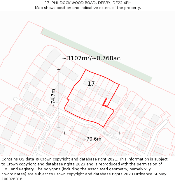 17, PHILDOCK WOOD ROAD, DERBY, DE22 4PH: Plot and title map