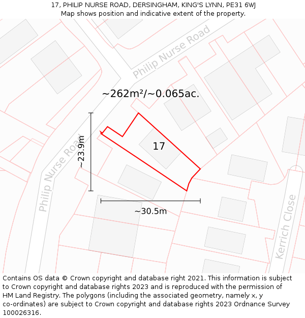 17, PHILIP NURSE ROAD, DERSINGHAM, KING'S LYNN, PE31 6WJ: Plot and title map