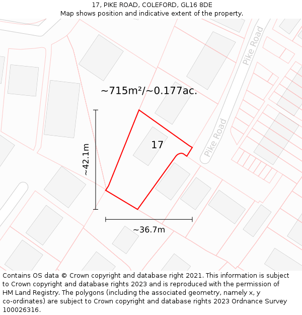 17, PIKE ROAD, COLEFORD, GL16 8DE: Plot and title map