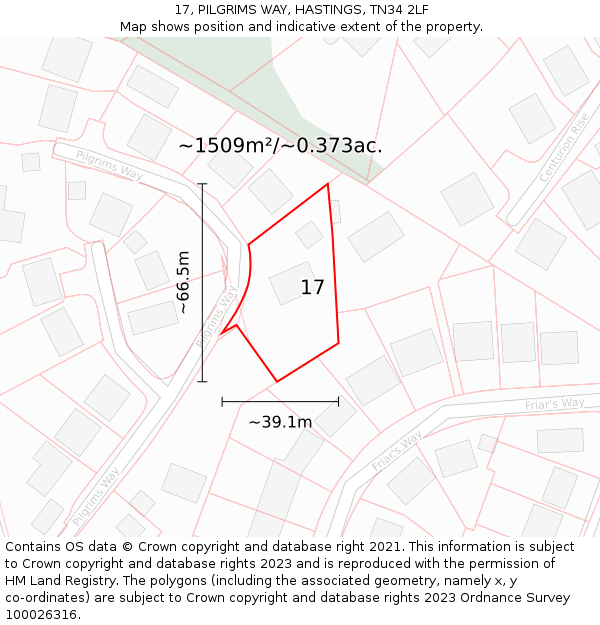17, PILGRIMS WAY, HASTINGS, TN34 2LF: Plot and title map