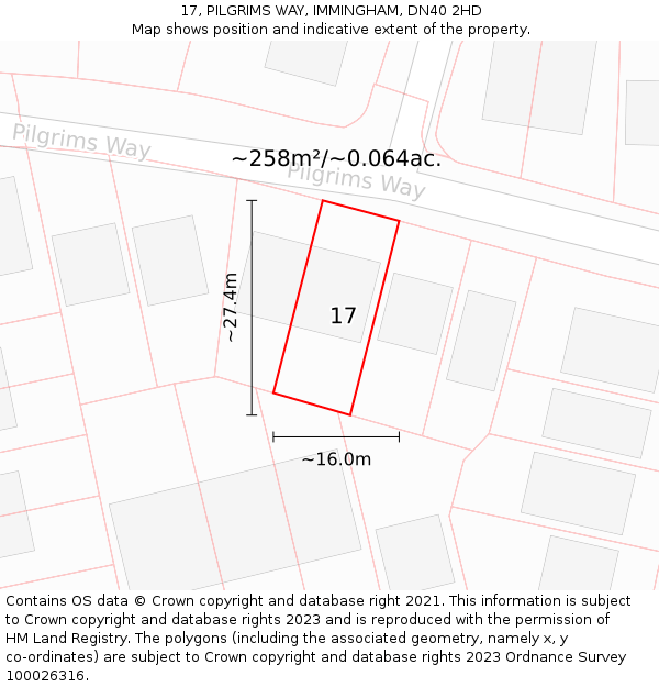 17, PILGRIMS WAY, IMMINGHAM, DN40 2HD: Plot and title map