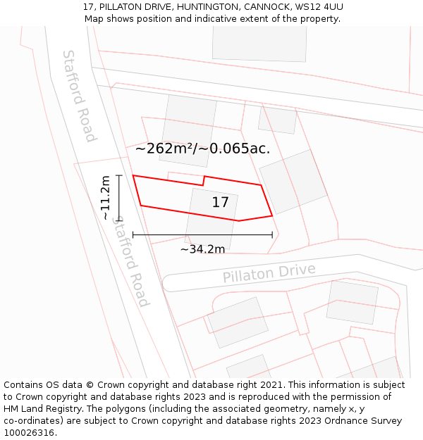 17, PILLATON DRIVE, HUNTINGTON, CANNOCK, WS12 4UU: Plot and title map