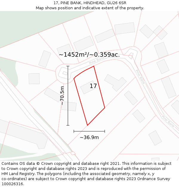 17, PINE BANK, HINDHEAD, GU26 6SR: Plot and title map