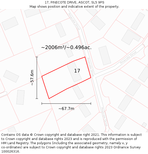 17, PINECOTE DRIVE, ASCOT, SL5 9PS: Plot and title map