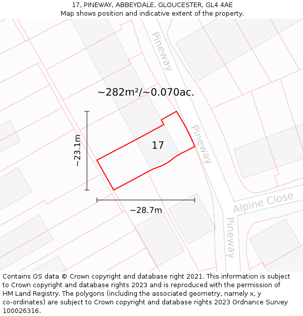 17, PINEWAY, ABBEYDALE, GLOUCESTER, GL4 4AE: Plot and title map