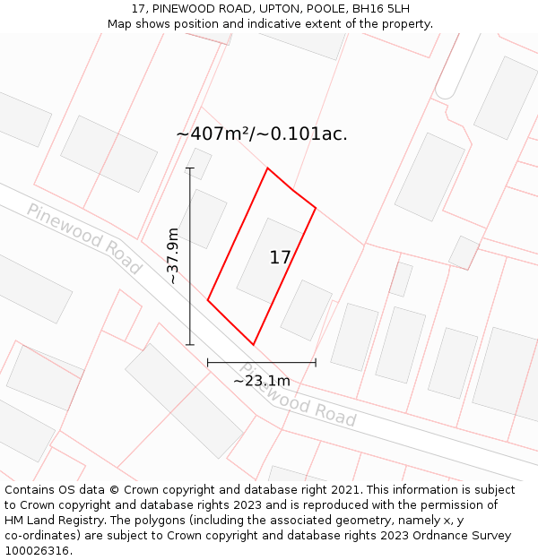 17, PINEWOOD ROAD, UPTON, POOLE, BH16 5LH: Plot and title map