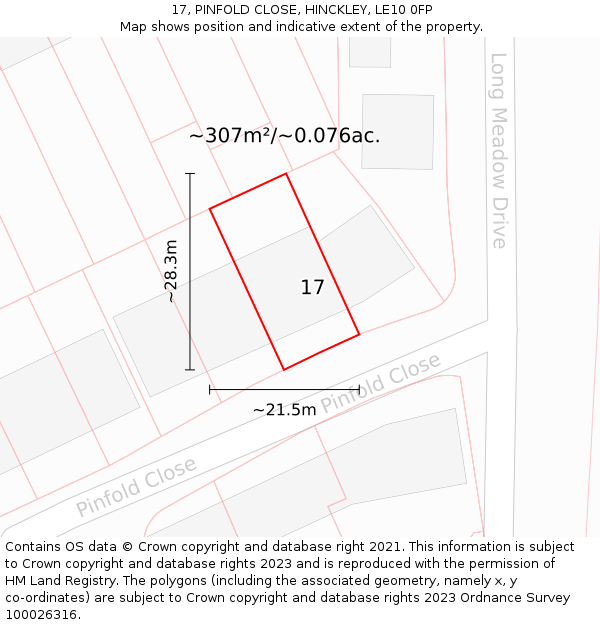 17, PINFOLD CLOSE, HINCKLEY, LE10 0FP: Plot and title map