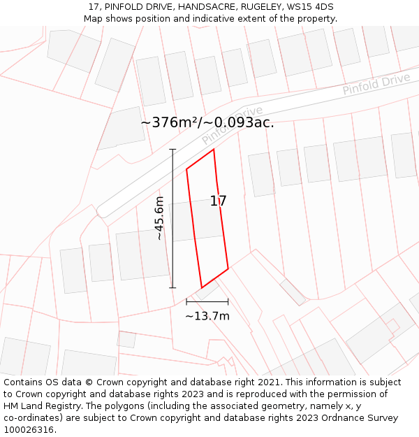 17, PINFOLD DRIVE, HANDSACRE, RUGELEY, WS15 4DS: Plot and title map