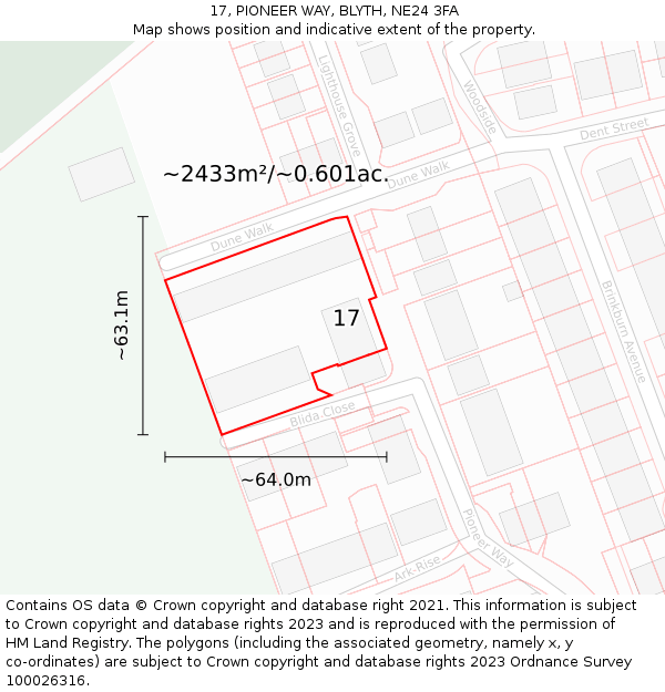 17, PIONEER WAY, BLYTH, NE24 3FA: Plot and title map