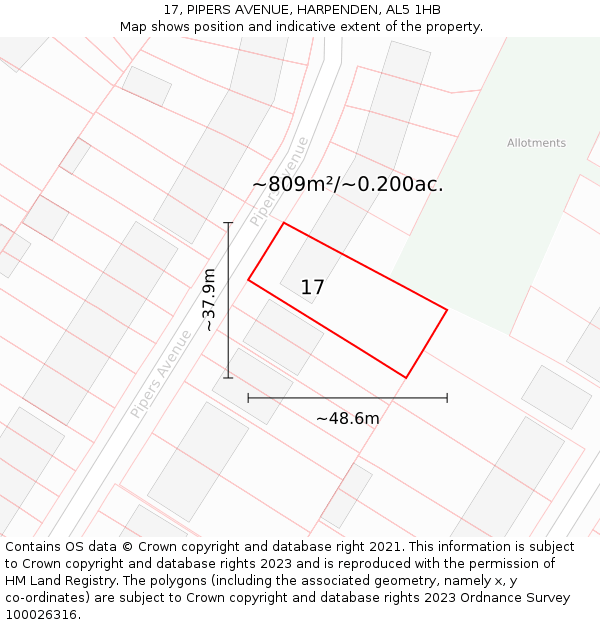 17, PIPERS AVENUE, HARPENDEN, AL5 1HB: Plot and title map