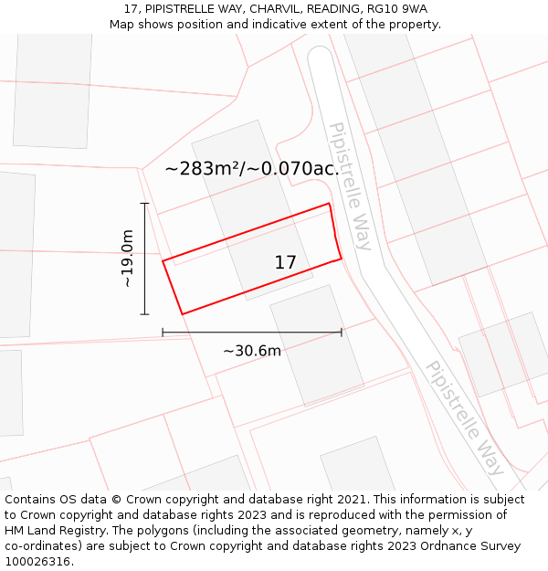 17, PIPISTRELLE WAY, CHARVIL, READING, RG10 9WA: Plot and title map