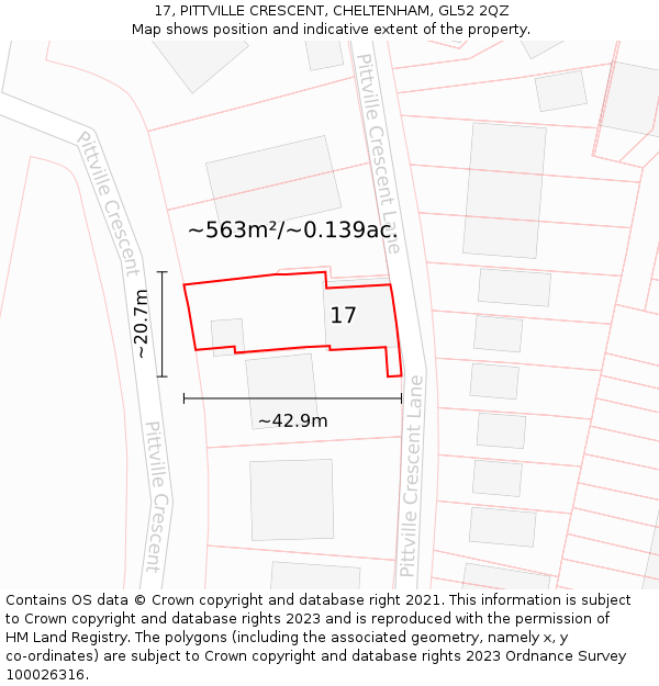 17, PITTVILLE CRESCENT, CHELTENHAM, GL52 2QZ: Plot and title map