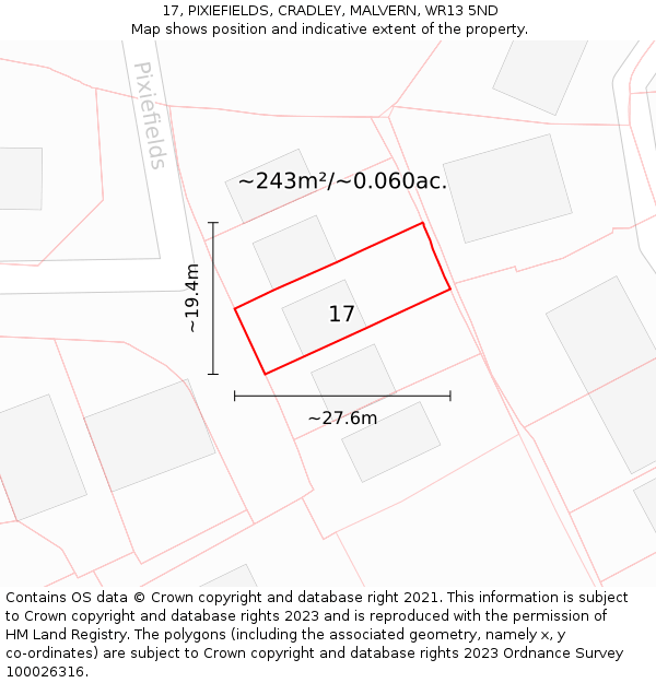 17, PIXIEFIELDS, CRADLEY, MALVERN, WR13 5ND: Plot and title map