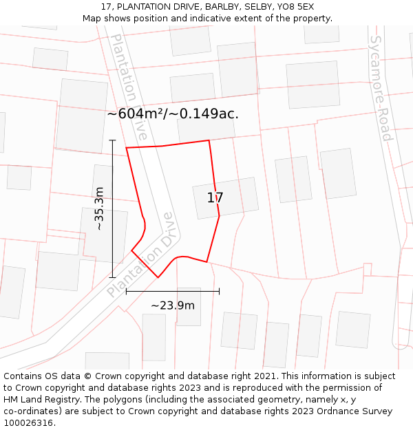 17, PLANTATION DRIVE, BARLBY, SELBY, YO8 5EX: Plot and title map