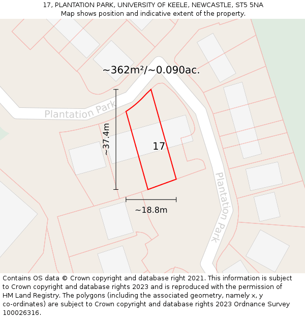 17, PLANTATION PARK, UNIVERSITY OF KEELE, NEWCASTLE, ST5 5NA: Plot and title map