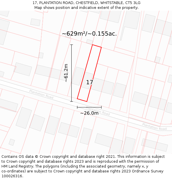 17, PLANTATION ROAD, CHESTFIELD, WHITSTABLE, CT5 3LG: Plot and title map