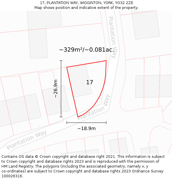 17, PLANTATION WAY, WIGGINTON, YORK, YO32 2ZE: Plot and title map