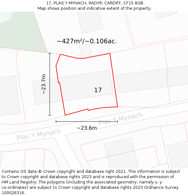 17, PLAS Y MYNACH, RADYR, CARDIFF, CF15 8GB: Plot and title map