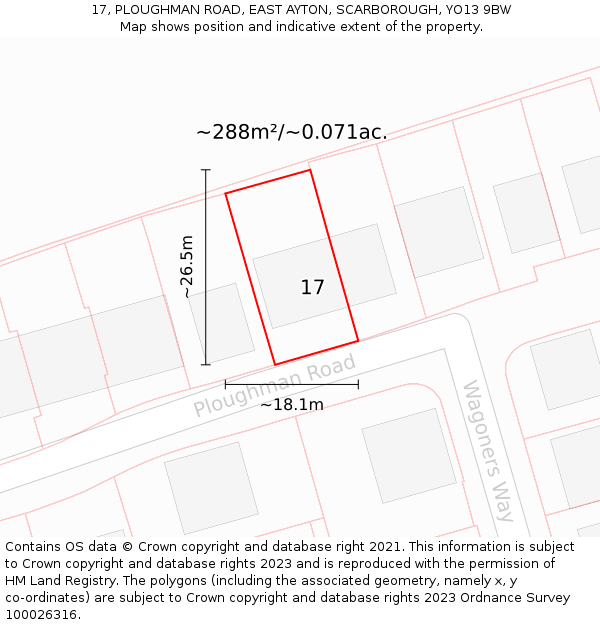 17, PLOUGHMAN ROAD, EAST AYTON, SCARBOROUGH, YO13 9BW: Plot and title map