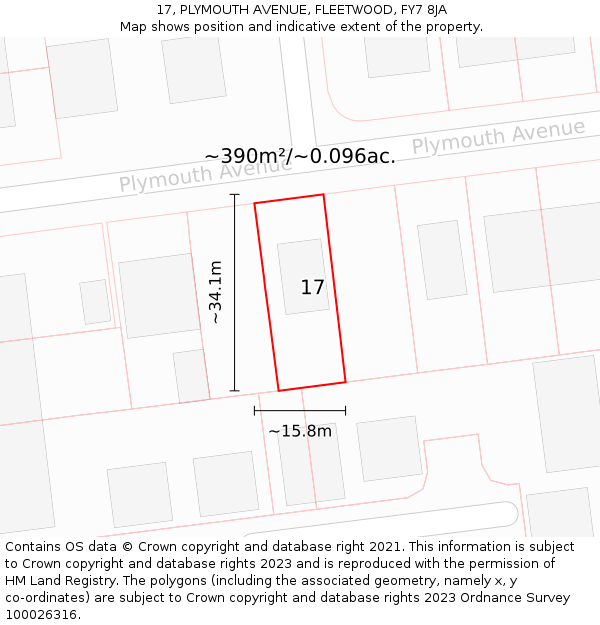 17, PLYMOUTH AVENUE, FLEETWOOD, FY7 8JA: Plot and title map