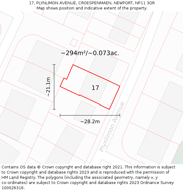 17, PLYNLIMON AVENUE, CROESPENMAEN, NEWPORT, NP11 3GR: Plot and title map