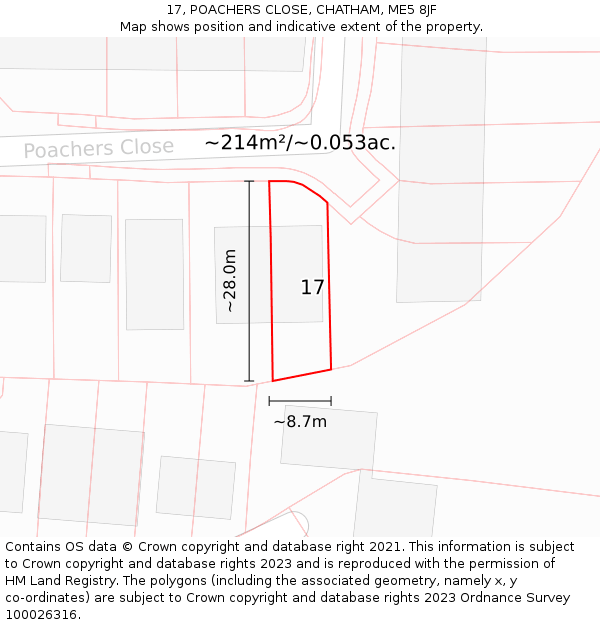 17, POACHERS CLOSE, CHATHAM, ME5 8JF: Plot and title map