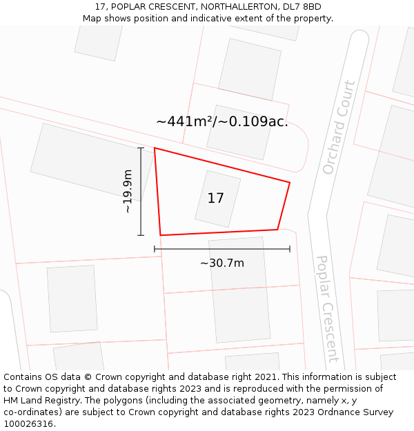 17, POPLAR CRESCENT, NORTHALLERTON, DL7 8BD: Plot and title map