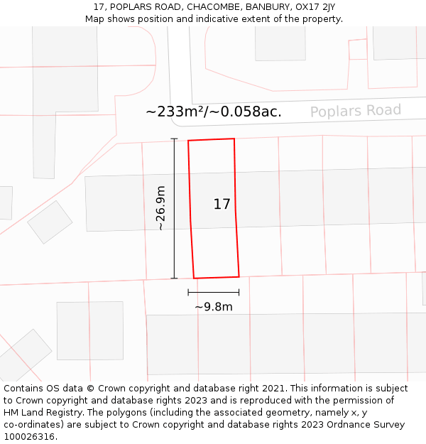 17, POPLARS ROAD, CHACOMBE, BANBURY, OX17 2JY: Plot and title map