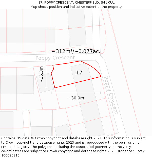 17, POPPY CRESCENT, CHESTERFIELD, S41 0UL: Plot and title map