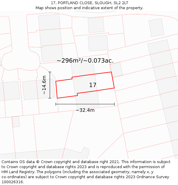 17, PORTLAND CLOSE, SLOUGH, SL2 2LT: Plot and title map