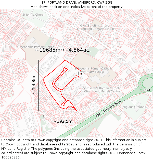 17, PORTLAND DRIVE, WINSFORD, CW7 2GG: Plot and title map