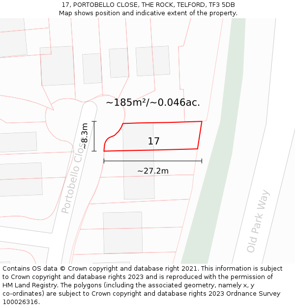 17, PORTOBELLO CLOSE, THE ROCK, TELFORD, TF3 5DB: Plot and title map