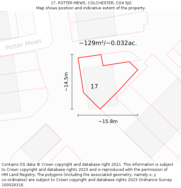 17, POTTER MEWS, COLCHESTER, CO4 5JG: Plot and title map