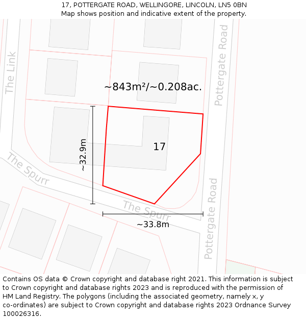 17, POTTERGATE ROAD, WELLINGORE, LINCOLN, LN5 0BN: Plot and title map