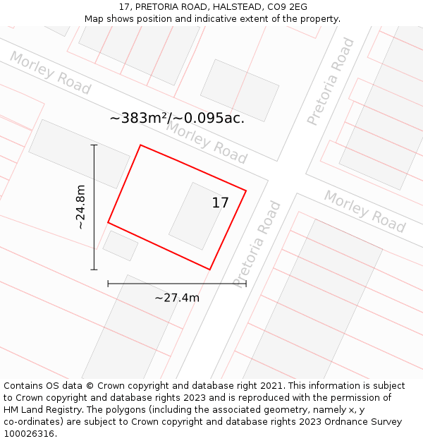 17, PRETORIA ROAD, HALSTEAD, CO9 2EG: Plot and title map