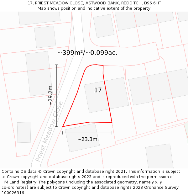 17, PRIEST MEADOW CLOSE, ASTWOOD BANK, REDDITCH, B96 6HT: Plot and title map