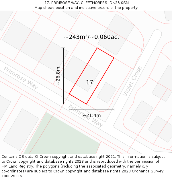 17, PRIMROSE WAY, CLEETHORPES, DN35 0SN: Plot and title map