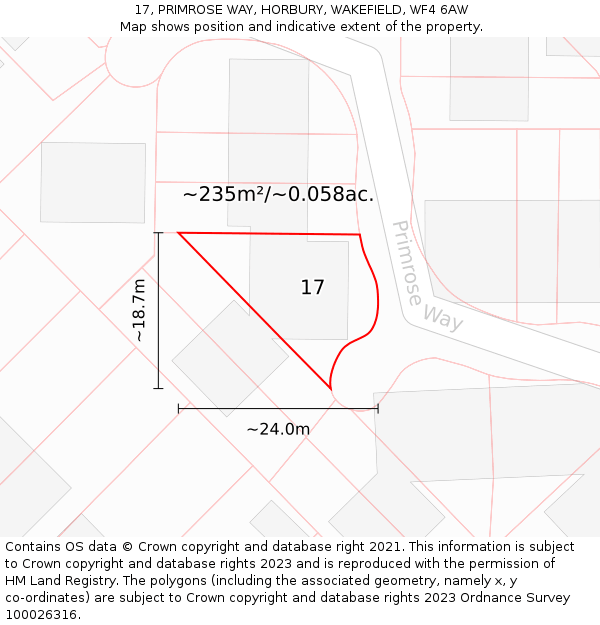 17, PRIMROSE WAY, HORBURY, WAKEFIELD, WF4 6AW: Plot and title map